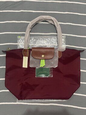 NWT Burgundy Longchamp Le Pliage Original Large Handbag Canvas Shoulder Tote L